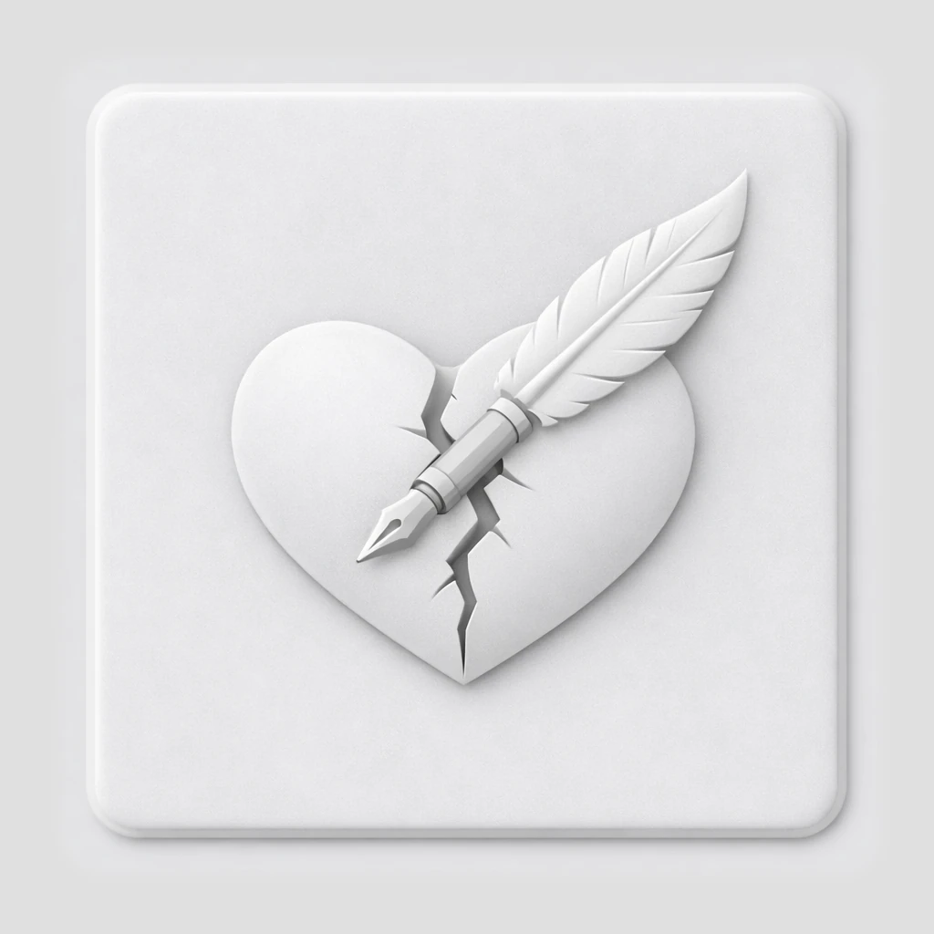 Illustration en relief représentant une rupture dans le flux de l'écriture, symbolisant la déconnexion entre l'auteur et son archétype.