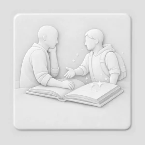 Illustration en relief montrant un auteur face à la silhouette de son personnage, symbolisant le reflet de l'identité dans la création.