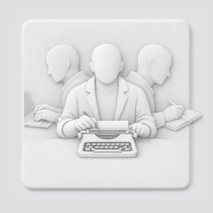 Illustration en relief montrant une silhouette d'écrivain en quête de son centre intérieur.