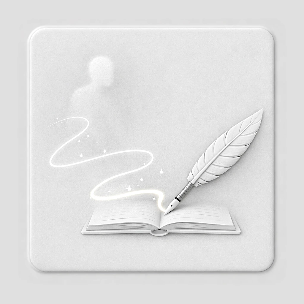 Illustration en relief où les lignes du texte se transforment en une empreinte lumineuse, symbolisant l'âme de l'auteur infusée dans son style.