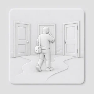 Illustration en relief montrant un personnage face à plusieurs cadres, symbolisant le dilemme du choix et la quête d'une identité d'écrivain authentique.