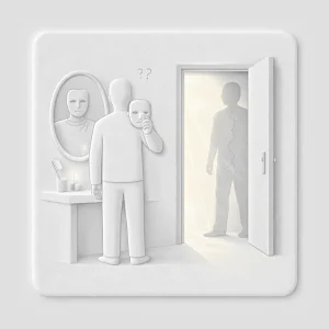 Illustration en relief d'une personne devant son miroir symbolisant le doute et l'affirmation de soi en tant qu'écrivain.