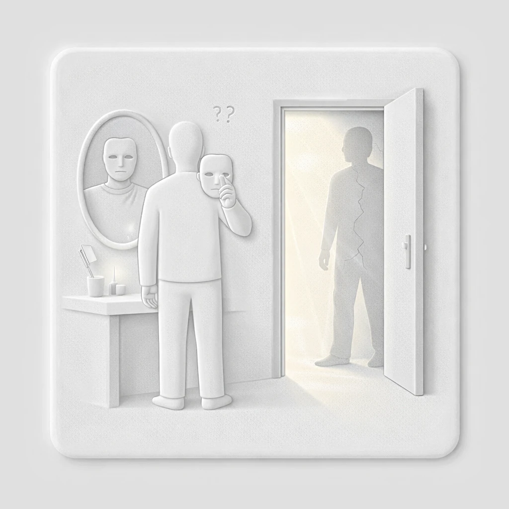 Illustration en relief d'une personne devant son miroir symbolisant le doute et l'affirmation de soi en tant qu'écrivain.