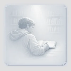 Un écrivain assis face à une page ouverte dans une lumière sobre et concentrée, symbole de la vocation d'écriture et du rapport intime aux mots